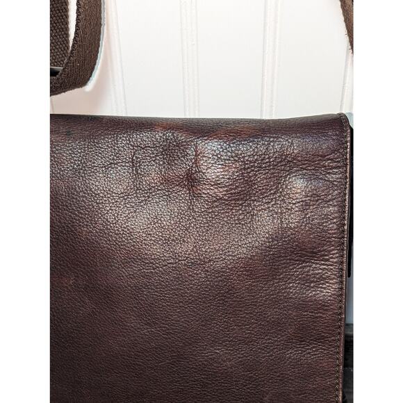 Kenneth Cole Dark Brown Leather Messenger Crossbody Bag Adjustable Strap - Picture 6 of 8